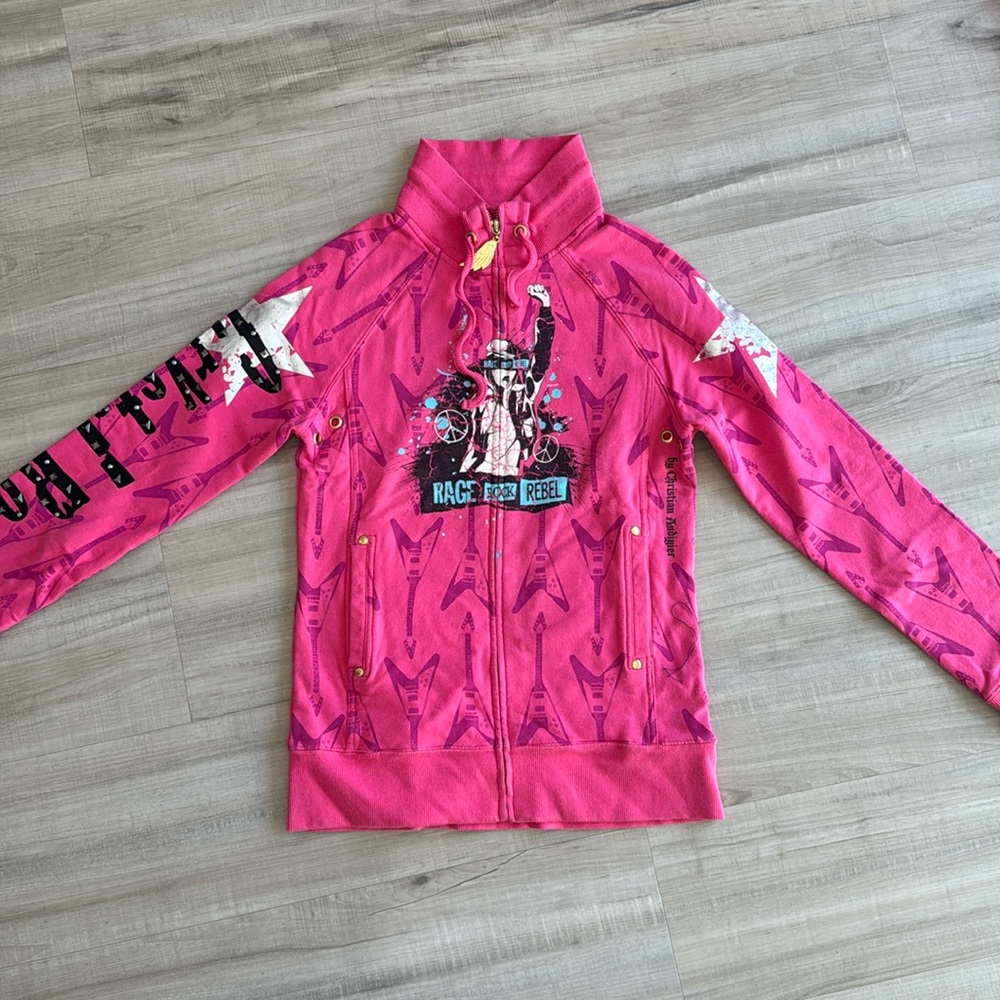 Crystal Rock women Long Sleeve Zip collar Crystal Rhinestones Jacket Sweater S